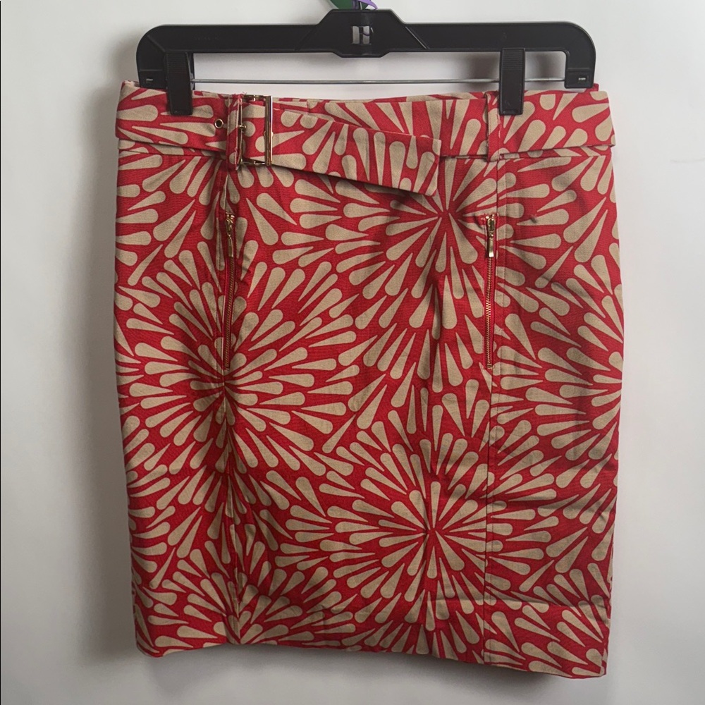 Talbots Red and Cream Floral Pencil Skirt